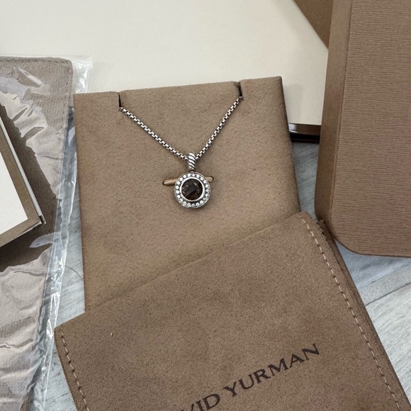 David Yurman Sterling Silver Petite Albion Smoky Quartz Pave Diamond Necklace - Picture 2 of 6